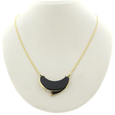 Gold necklace with onyx and diamond; 0.04 ct. | 42 cm Image 1 of Gold necklace with onyx and diamond; 0.04 ct. | 42 cm