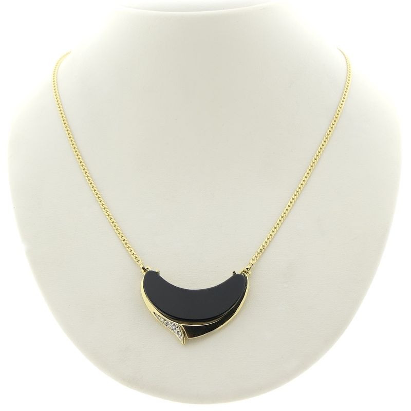 Image 1 of Gold necklace with onyx and diamond; 0.04 ct. | 42 cm