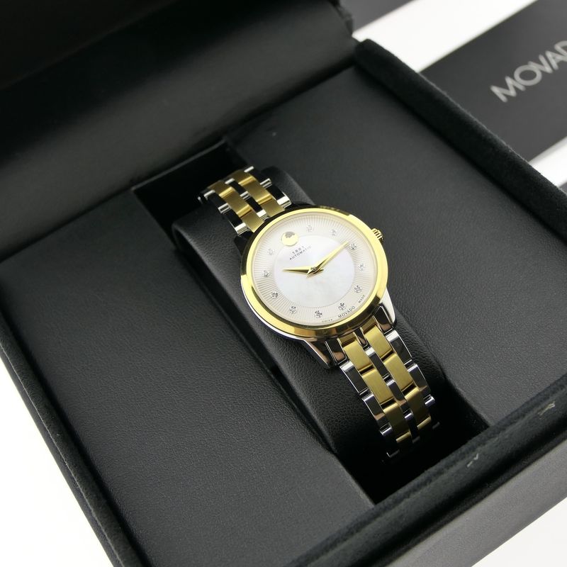 Image 19 of Movado 1881; Automatic two-tone women's watch with MOP and diamond dial; 0607489