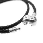 Image 4 of Pandora Moments double-woven black leather bracelet; Silver; | 34 cm