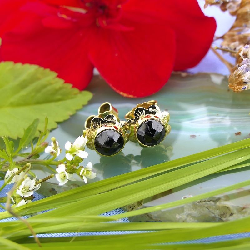 Image 2 of Vintage gold stud earrings with garnet