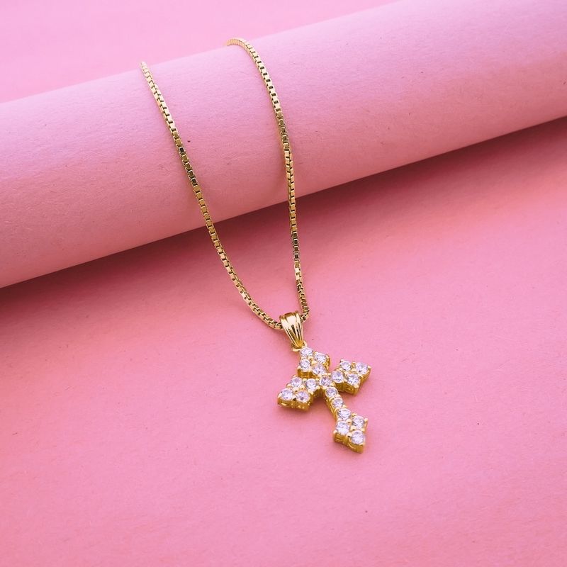 Image 7 of Gold cross pendant with zirconia