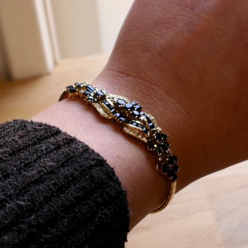 Image 7 of Golden Omega Link Bracelet with Sapphires and Diamonds; 0.30 ct.