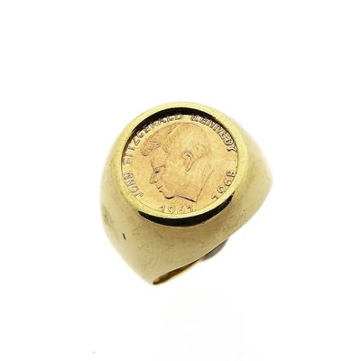 Image 1 of Gold pinky ring with coin | John F. Kennedy