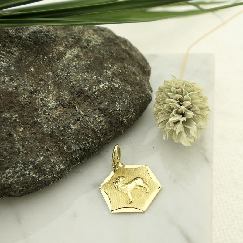 Image 2 of Golden Leo zodiac sign pendant.