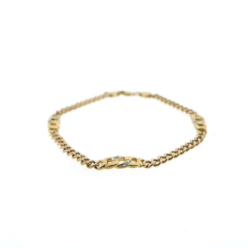 Image 1 of 8K Two-tone gourmet link bracelet with diamond; 0.03 ct. | 21 cm