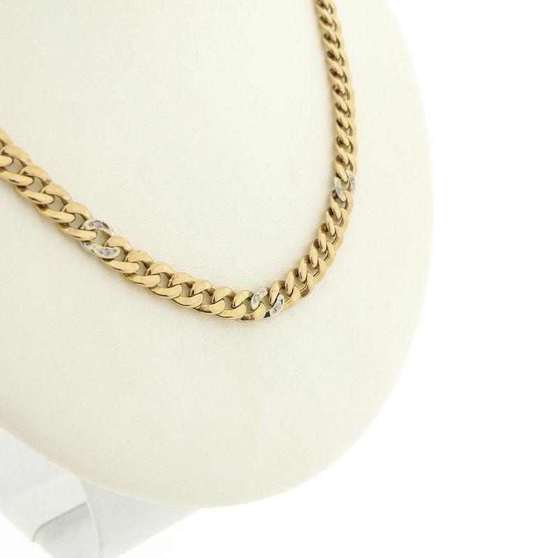 Image 4 of Two-tone gold gourmet link necklace with diamond; 0.03 ct.