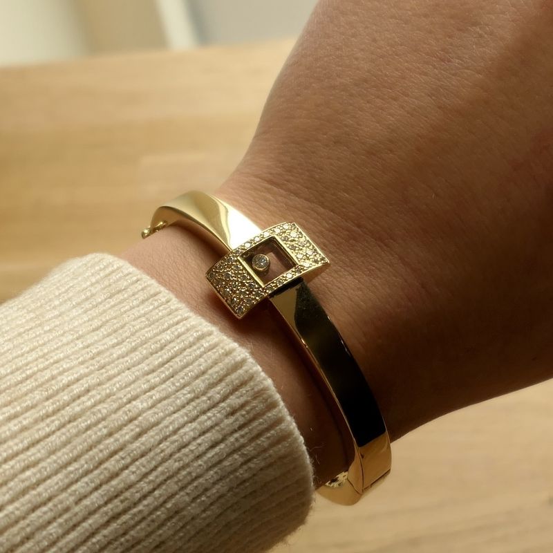 Image 9 of Gold slave bracelet with diamonds; Size S/M