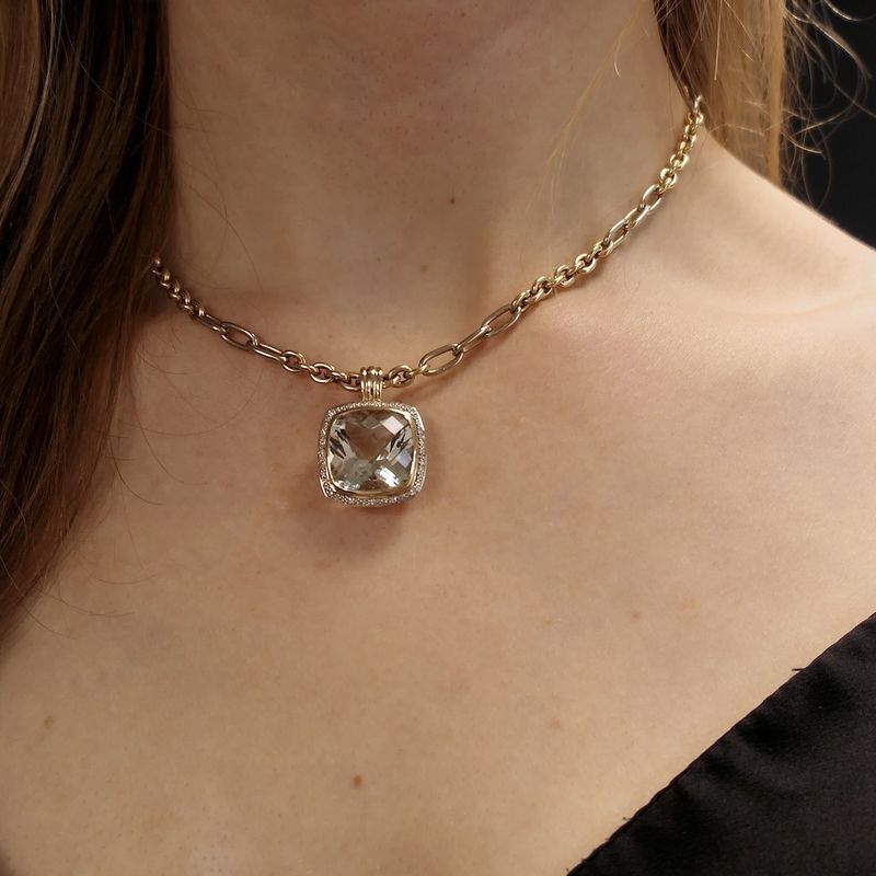 Image 9 of Vintage gold pendant with prasiolite and diamonds; 0.08 ct.