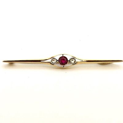 Antique gold brooch with diamond and ruby Image 1 of Antique gold brooch with diamond and ruby