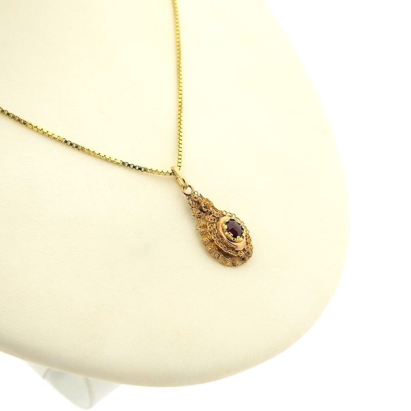 Image 8 of Vintage gold pendant with garnet; filigree technique