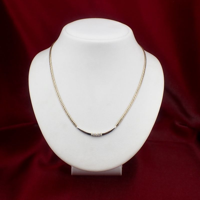 Image 8 of Two-tone gourmet link necklace with diamond pendant; 0.21 ct. | 41.5 cm