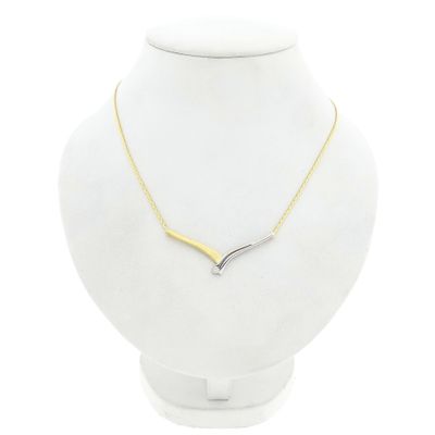 Image 1 of Bicolor Gold Cobra Link Necklace with Pendant & Zirconia; 14 Karat; 42.5 cm