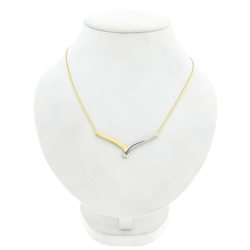 Image 1 of Bicolor Gold Cobra Link Necklace with Pendant & Zirconia; 14 Karat; 42.5 cm