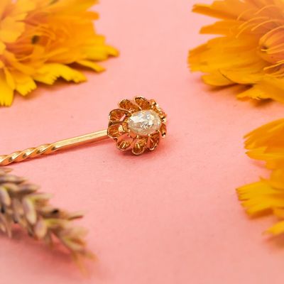 Image 2 of Gold lapel pin, tie pin with rose-cut diamond | Approx. 0.10 ct.