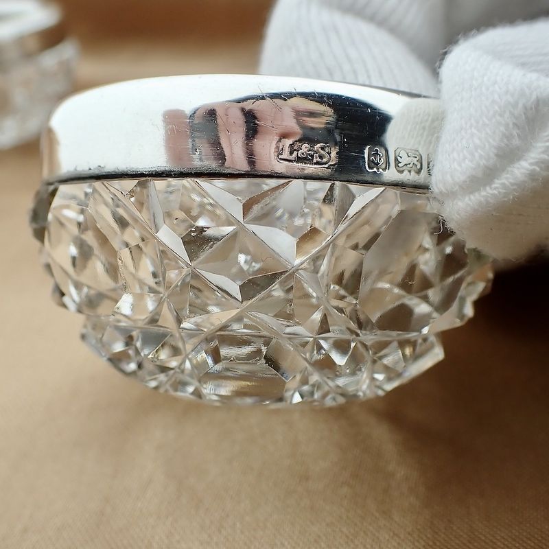 Image 2 of Crystal salt and pepper shaker set with silver rim | Vintage