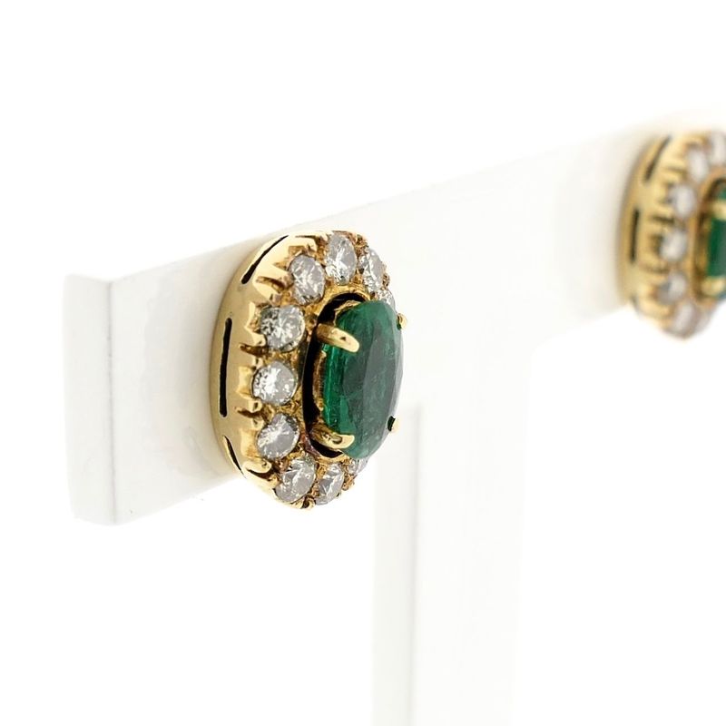 Image 5 of Gold earrings with emerald and diamonds; 0.48 ct.