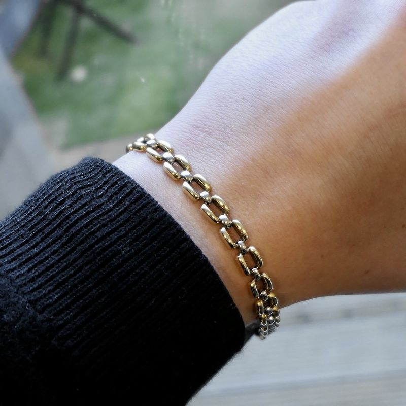 Image 9 of Two-tone gold Bismarck link bracelet | 19.5 cm