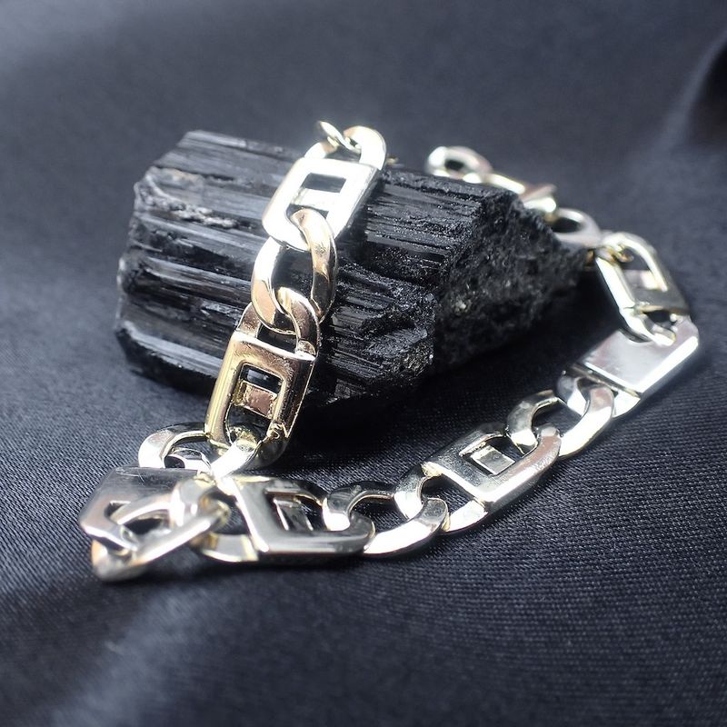 Image 2 of Two-tone gold navy link bracelet | 22 cm