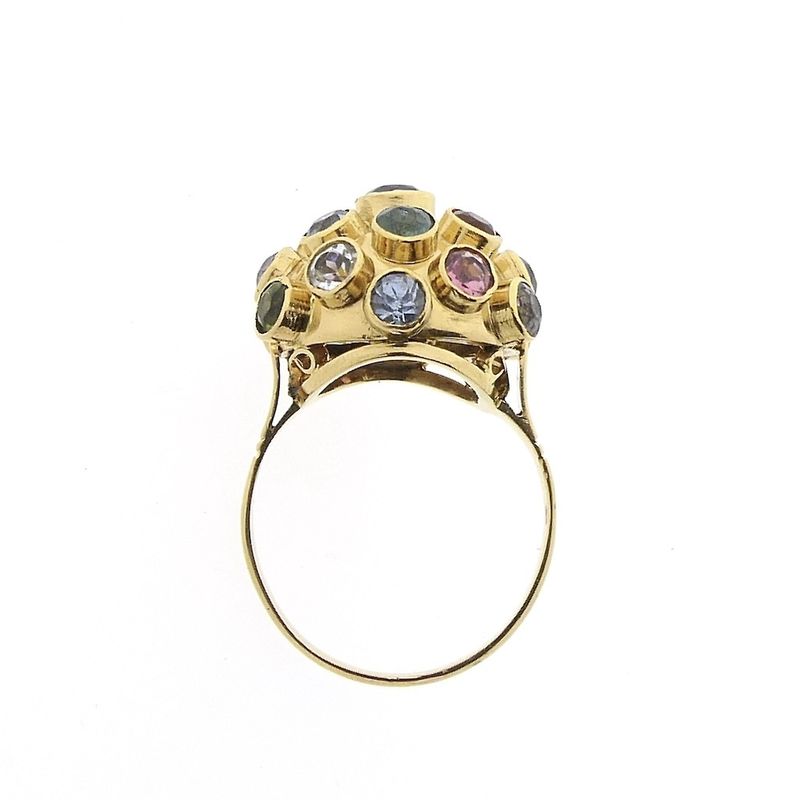 Image 3 of 18 carat gold Sputnik ring with colored stones