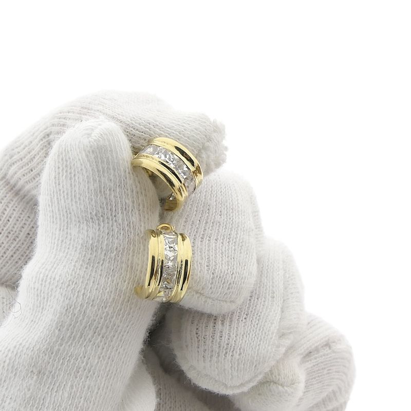 Image 6 of Gold half-round Alliance stud earrings with zirconia