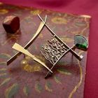 Image 2 of Bicolor Gold Brooch with Green Tourmaline and Diamond; 0.05 ct.; 14 Karat