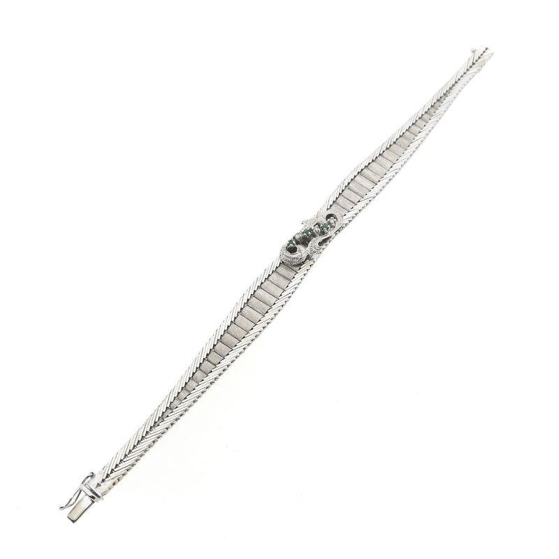 Image 9 of White gold bracelet with emerald and diamonds; 0.045 ct.