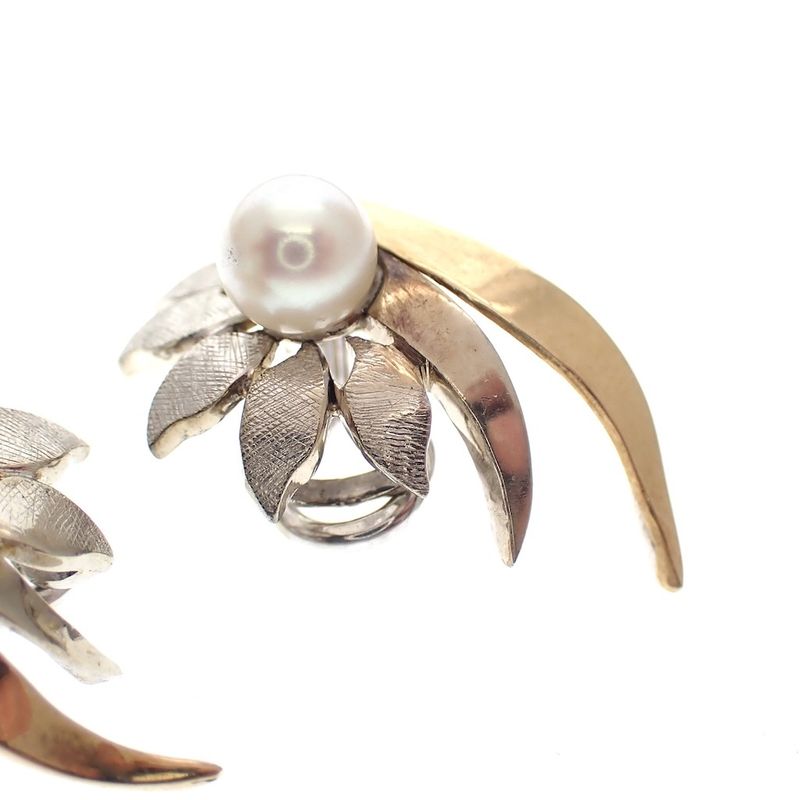 Image 2 of Vintage two-tone gold clip-on earrings with pearls