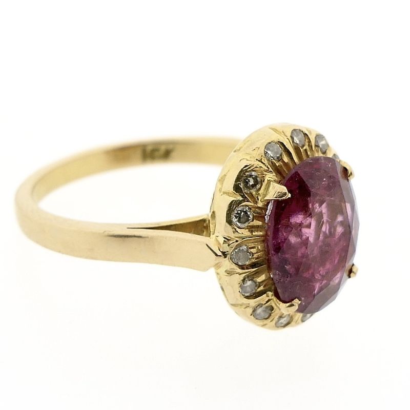 Image 4 of 18-karat gold entourage ring with pink tourmaline and diamond | 0.15 ct.