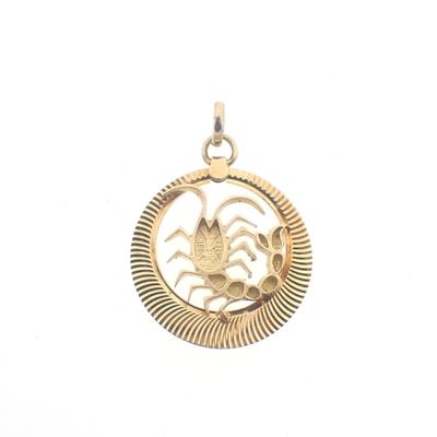 Fabiola gold zodiac sign pendant; Scorpio. Image 1 of Fabiola gold zodiac sign pendant; Scorpio.