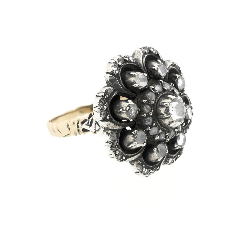 Image 4 of Two-tone gold Victorian ring with rose-cut diamonds; 0.62 ct.