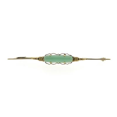 Image 1 of Vintage gold brooch with jade