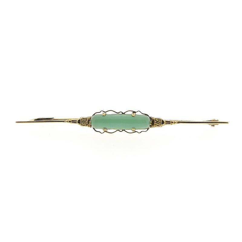 Image 1 of Vintage gold brooch with jade