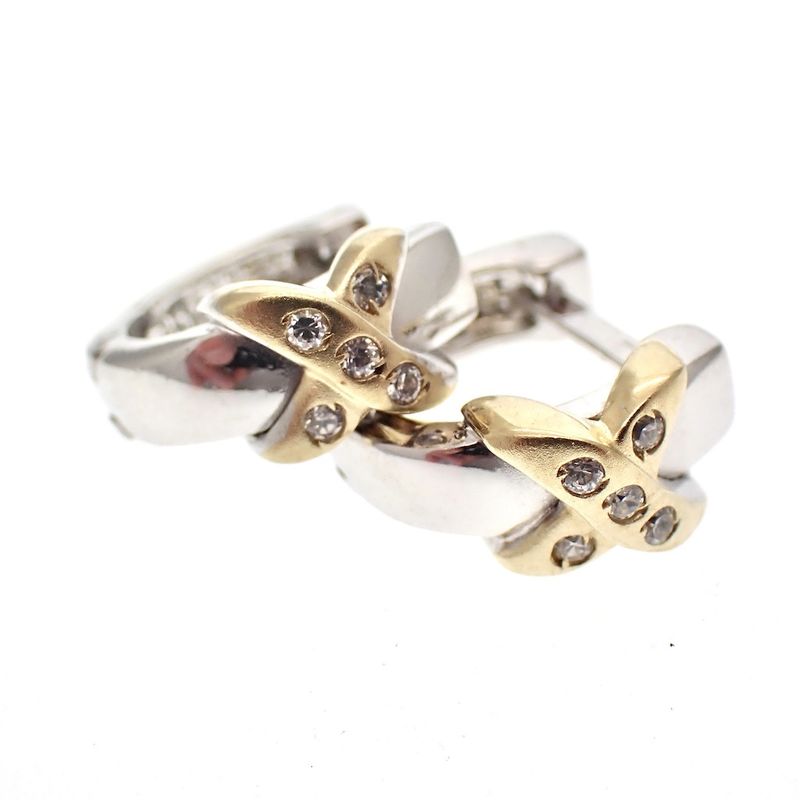 Image 3 of Two-tone gold earrings with zirconia | Ø 12 mm