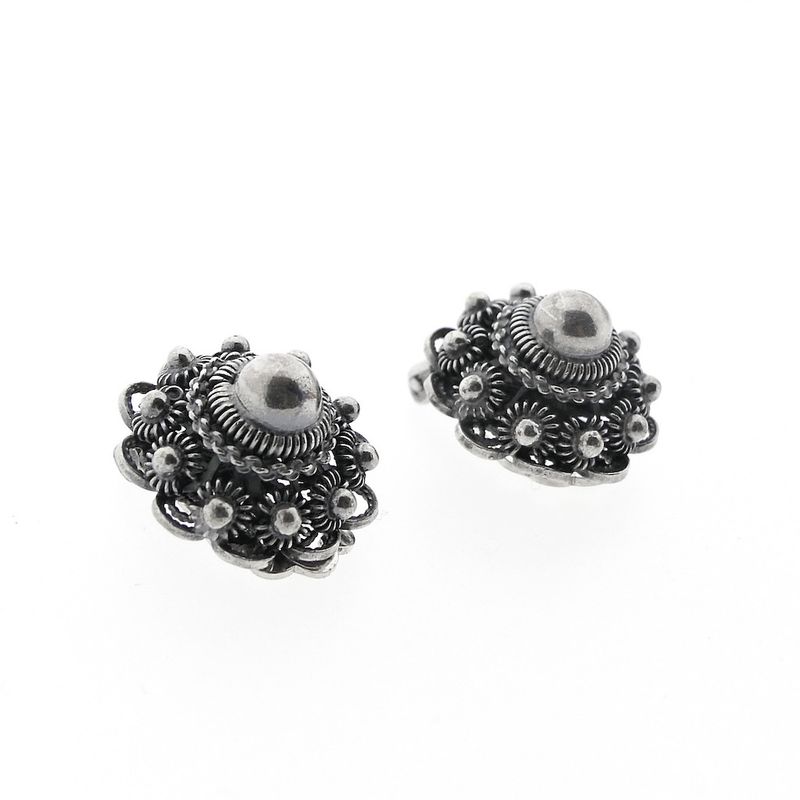 Image 5 of Silver clip-on earrings with a Zeeland button | Antique