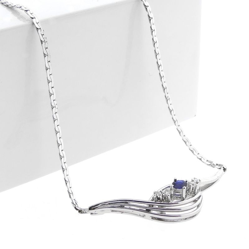 Image 7 of White gold necklace with diamond and sapphire | 0.10 ct.