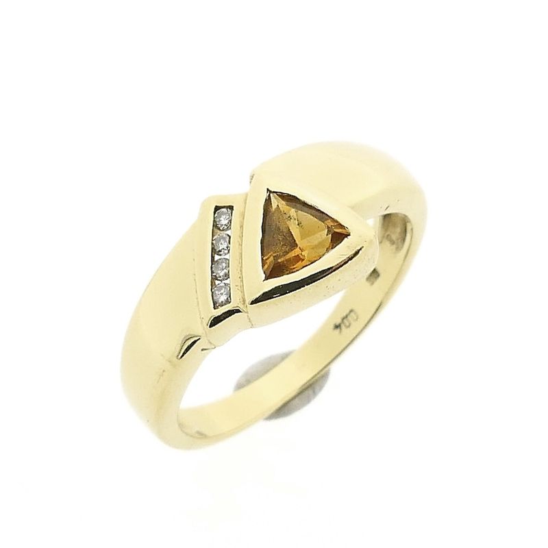 Image 8 of Gold solitaire ring with citrine and diamond; 0.04 ct.
