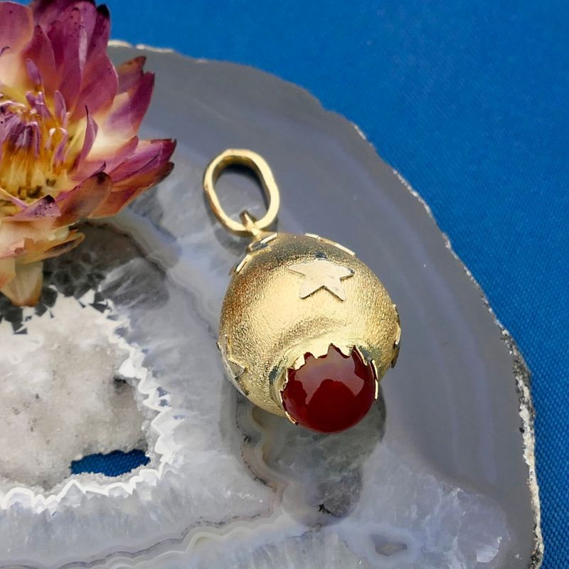 Image 2 of Two-tone gold pendant with stars and carnelian