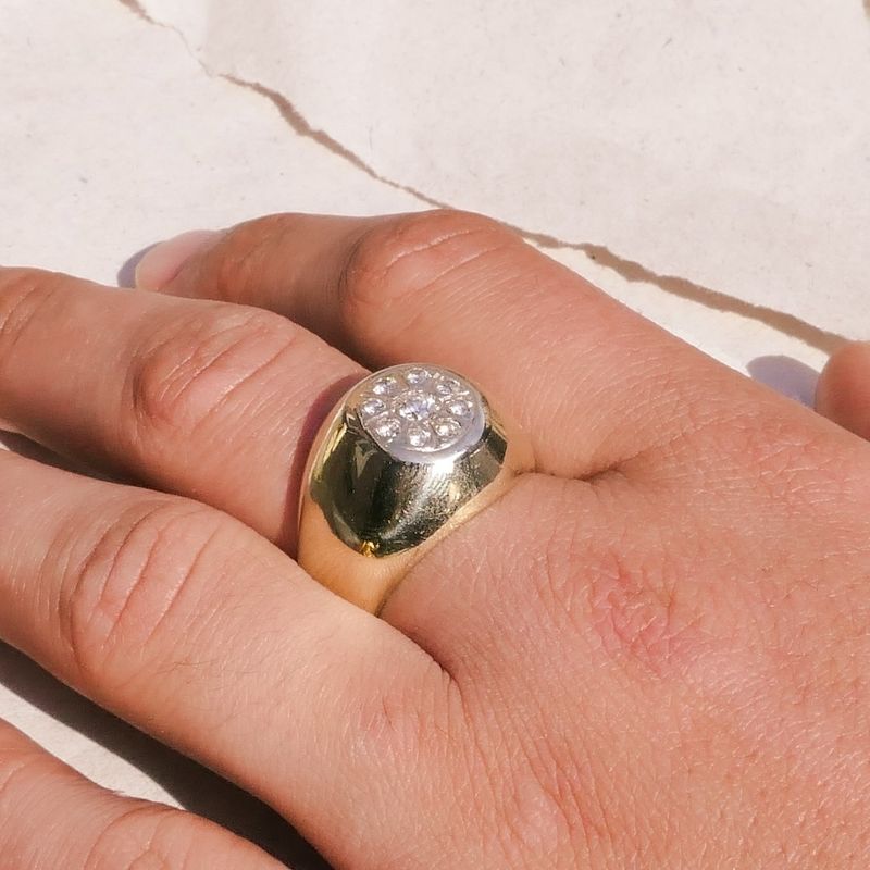 Image 6 of Gold oval signet ring with diamonds; 0.57 ct.