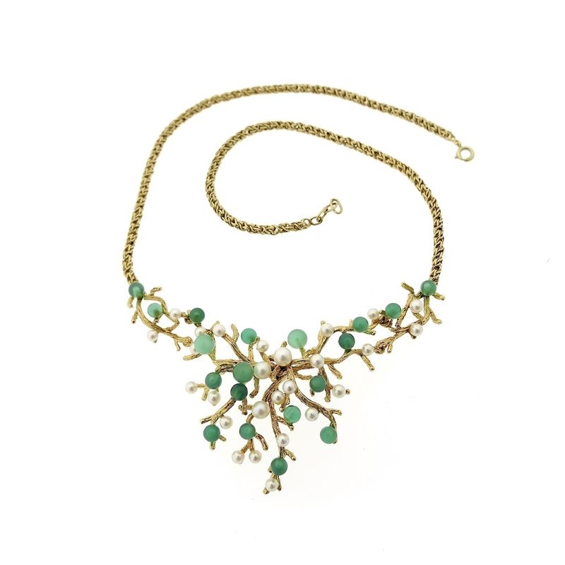 Image 5 of Gold necklace with pearl and Imperial jade | 42 cm