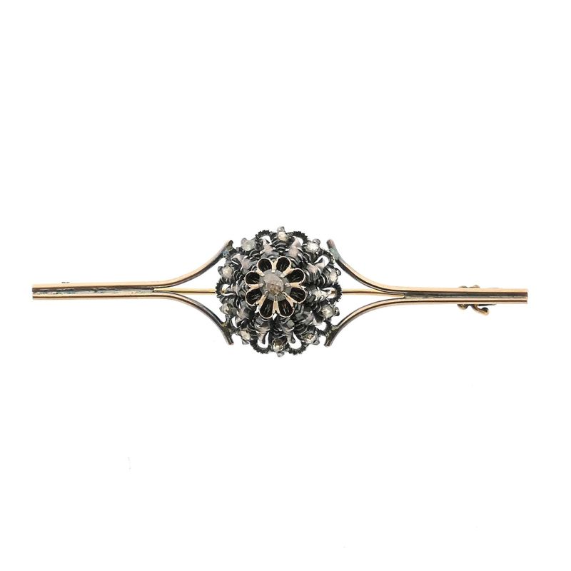 Image 1 of Antique gold and silver brooch with diamonds; approx. 0.25 ct.