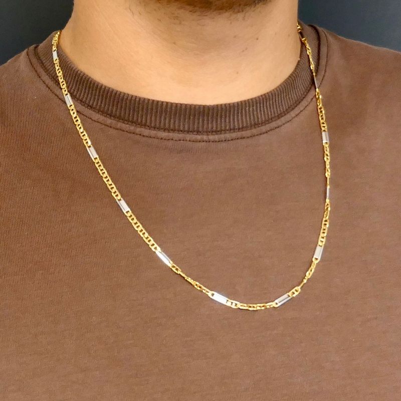 Afbeelding 8 van Bicolor gouden marineschakel ketting | 61,5 cm 