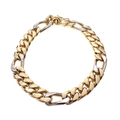 Solid two-tone gold Figaro link bracelet Image 1 of Solid two-tone gold Figaro link bracelet