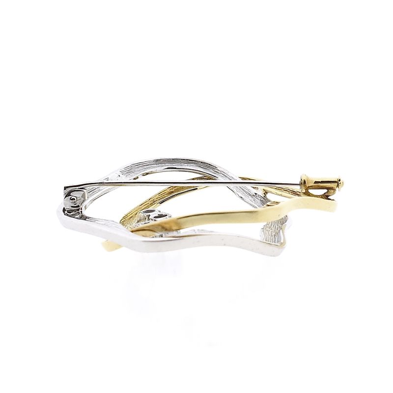 Afbeelding 4 van Bicolor gouden broche met diamanten; 0,06 ct. 
