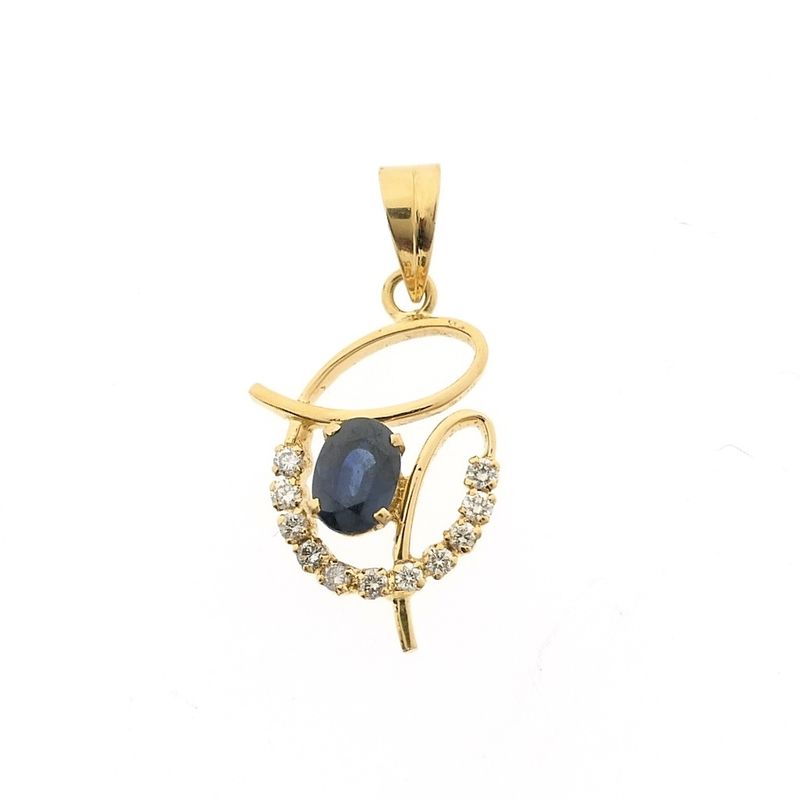 Image 1 of Gold pendant with sapphire and diamond 0.33 ct.