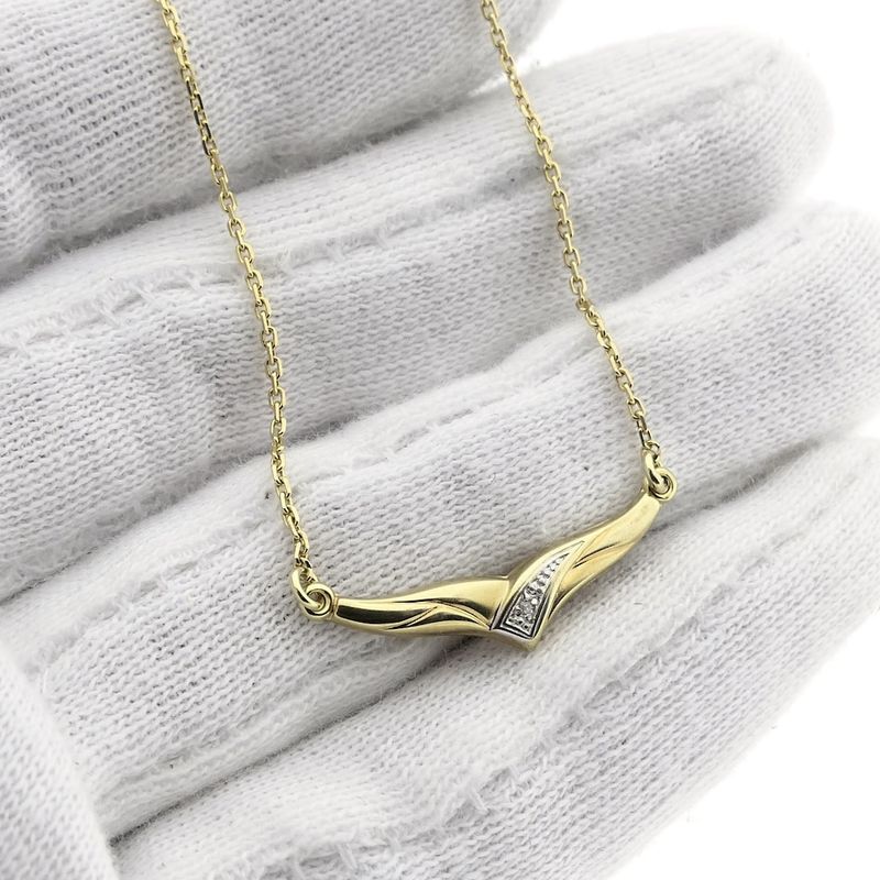 Image 5 of Gold anchor link necklace with a fixed pendant; diamond 0.005 ct. | 43.5 cm