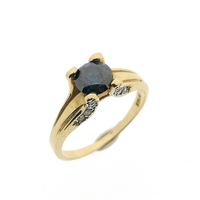 Gold solitaire ring with blue and white diamond | 1.0 ct.
