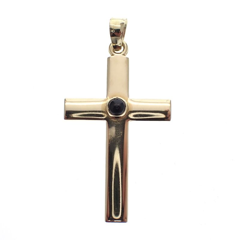 Image 1 of Gold cross pendant with sapphire
