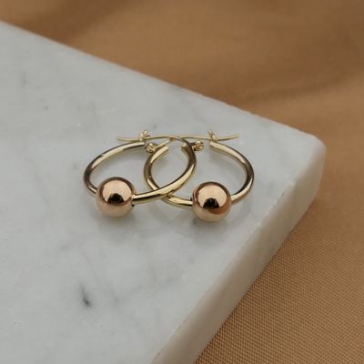Image 2 of Tricolor gold earrings with a ball; Ø 16.5 mm