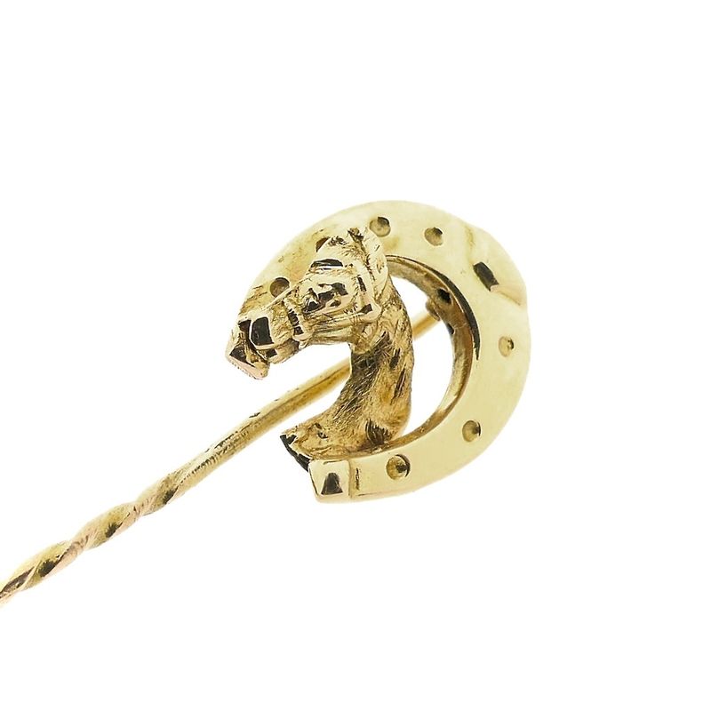 Image 7 of Gold lapel pin, tie pin | Horse and horseshoe